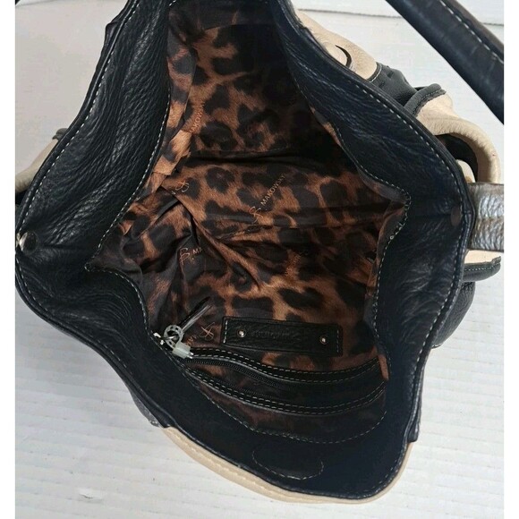 B. Makowsky Black White Lisbon BM6205 Leather Shoulder Bag 14x8x5 Purse 16" Drop - Picture 5 of 8